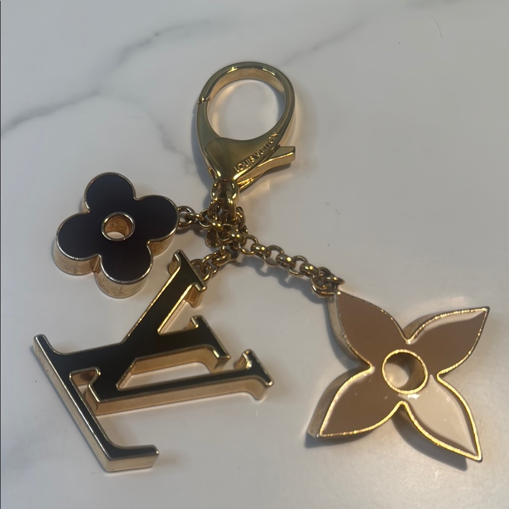 Louis Vuitton Fleur De Bag Charm in Gold Tone with Blush, Purple, and Black - Picture 5 of 8